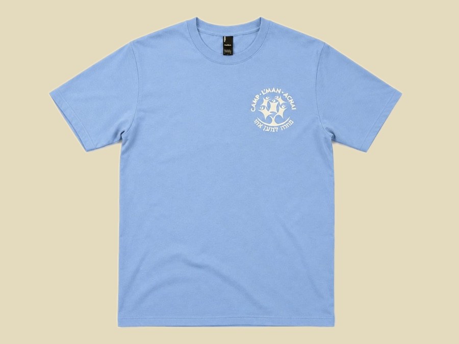 Light blue t-shirt with a printed left-chest logo